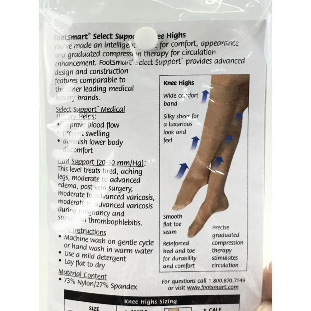 FootSmart Graduated Support Full Calf Knee Highs Womens Size Large Silky Beige
